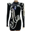 Stage Wear Black Pearls Rhinestones Dress Women Velvet Evening Birthday Celebrate Costume Catwalk Festival Outfit XS6015