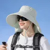 女性の大きな縁のショール日焼け止め帽子漁師の帽子ファッショナブルサンハット夏の屋外帽子とポニーテールホール