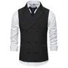 Men's Vests Men Vest Brown Herringbone Double Breasted Buckle Solid Business Casual Waistcoat Regular Slim Banquet Suit