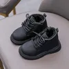 Inverno crianças botas de neve meninos sapatos de couro moda cor sólida quente bebê menina sapatos de algodão infantil crianças tornozelo botas 240131