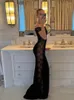 Casual klänningar sexiga spetsar svart nät ren ihålig för kvinnor maxi klänning elegant se genom långärmad 2024 lady fest kvällrockar