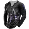 Skull Vintage TShirt For Men Graphic T Shirts Cotton Tees 3D Print Long Sleeve VNeck Tee Oversized Men's Clothing Tops Summer 240123