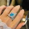 Cluster Ringen ZOCA Blue Topaz Calla Lelieblad 925 Sterling Zilveren Handgemaakte Ring Voor Vrouwen Bijoux Bruiloft Fijne Sieraden