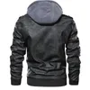 Herenmode PU-leren jas met afneembare capuchon voor herfst en winter - Klassiek zwart bikerjack 240131