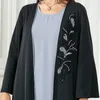 Ethnische Kleidung Naher Osten Arabische Applikation Strickjacke Robe für Frauen Dubai Abaya Mode lässig langärmeliges schwarzes Kleid Herbst locker