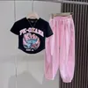 Clothing Sets 2024 Teenager Summer Girls Clothes Midriff Street Suit Crop Top Cartoon Print T Shirt Ripped Ankle-tied Pant 7 9 12 14 15 Year