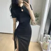 Vintage sexy sem mangas feminino qipao clássico elegante gola mandarim longo cheongsam sexy magro dividir vestido chinês vestidos 240131