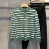 Polo da uomo T Polo da uomo Slim Fit Top attillato in maglia verde Abbigliamento a righe Manica intera F Cotone regolare Lungo A Con