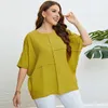 Grande taille femmes à manches courtes col à vis Patchwork couleur unie hauts Tee lâche décontracté femme été Blouse T-Shirt vêtements 240202