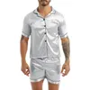 Modisches Herren-Pyjama-Set aus seidigem Satin, einfarbig, kurze Ärmel, T-Shirt-Oberteile mit Knöpfen und elastischem Bund, Boxershorts, Nachtwäsche 240131