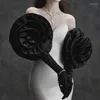 Scene Wear Women's Black Elegant Handmade Satin Flower Gloves Vintage Pography Formal Dress 2 PCS Set