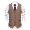 Gilets pour hommes Hommes Gilet Simple Boutonnage Herringbone Poche tridimensionnelle pour mariage marié banquet costume de travail manteau