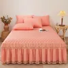 Spódnica z łóżkiem wygoda bawełniany ciepły trzyczęściowy zestaw zagęszczonych okładek przeciw pośływaniu koronkowy materac ochronny
