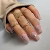 Uñas postizas 24 Uds puntas de uñas de cobertura completa estampado de leopardo onda dorada cabeza cuadrada medio francés falso impermeable uñas falsas arte