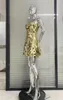 Casual Dresses Shinning Mirror Surface Golden Sexig mantel Mini klänning födelsedag kväll fest firande nattklubb prestation scen slitage