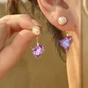 Stud Earrings Purple Love Heart Small And Pearl Fashionable Jewelry Women