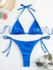Kvinnors badkläder sexig metallisk halter Bikinis sätter spetsar triangel slips sida bikini 2024 baddräkt kvinnor brasilianska kvinnliga baddräkter