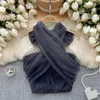 Women's Blouses Sexy Halter Off Shoulder Criss-cross Tank Top Chic Korean Fashion Crop Camis Summer Shirts Sweet Clothing