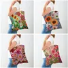 Shopping Bags Watercolor Flower Women Casual Both Sides Cartoon Floral Shopper Bag Reusable Foldable Canvas Lady Tote Handbags