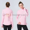 lululemens Completo da Fitness per Yoga da Donna Giacca Sportiva Lulus Colletto alla coreana Mezza Cerniera Manica Lunga Aderente Camicia da Yoga Palestra Pollice Cappotto Attico Abbigliamento da Palestra