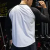 Sıradan Uzun Kollu Tshirt Erkekler Fitness Pamuk Patchwork Tee Tesli Erkek Spor Salonu Egzersiz Üstler Bahar Sonbahar Çalışma Spor Giyim 240124