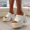 Sandals Thick Bottom 11cm High Heel Slippers Arge Size 35-43 Women Summer Open Toe White Black Shoes With Platform