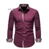Burbrerys Plaid Patchwork Formella skjortor för män Slim Long Sleeve Turn-Down Collar White Button Up Shirt Dress Business Office Cami222J