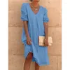 Party Dresses 2024 Fashion Elegant Dress Minimalism Summer V-neck Loose Cotton And Linen Comfortable Commuting Pretty For Women