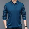 Spring Men's Long Rueve Polo Shirt Plush zagęszczony stały kolor kołnierzyka Koszulka Plaid Button Fashion Casual Tops 240123