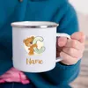 Tasses ours imprimé créatif émail tasse lettre personnalisée avec nom café boisson lait tasse poignée verres personnalisés cadeaux d'anniversaire pour enfants