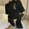 Ubrania etniczne Vintage kobiety Bodycon Cheongsam Crop Tops Black T-Shirts Asain Streetwear Fashion Chińska kobieta krótka plon 11376