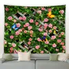 Spring Butterfly Flowers Tapestry Retro Wooden Fence Nature Pink Rose Plants Floral Wall Hanging Garden Home Decor Scenery Cloth 240125