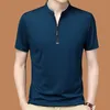 Verão streetwear moda masculina sólida camisetas com zíper gola de manga curta coreano roupas masculinas soltas casuais secagem rápida topos 240130