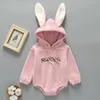 Autumn Winter born Infant Baby Romper Baby Girls Boys Rabbits Ears Hooded Romper Baby Add Wool Upset Jumpsuit Clothes 240118