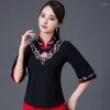 Etniska kläder traditionella kinesiska kvinnor toppar mode bomull broderi hanfu qipao skjorta kvinnlig smal stil stativ krage blus