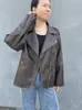 RR2478 Уличная одежда с эффектом потертости, велосипедные кожаные куртки для женщин, куртка бойфренда большого размера из искусственной кожи, свободная молния, коричневое пальто 240122