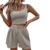 Women's Tracksuits Women Summer Shorts Outfit Sleeveless Ribbed Crop Tank And Drawstring Tracksuit Workout Set 2 Piece Lounge