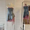 カジュアルドレスセクシーなストラップレスバックレス不規則パッチワークドレスブルーデニム女性の服の夏のビーチウェアジャン