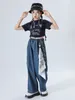 Stage Wear Girls Modern Dance Clothes Jazz Crop Tops Loose Jeans Kpop Hip Hop Performance Costume Kids Summer Casual Clothing BL10832