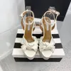 Cupid Aquazzura Knutt Satin Platform Crystal Sandals Ball Ankle Strap Block High Heels Women's Designer Pumps Evening Party White Wedding Shoes Storlek 34-42