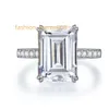 Ny 925 Silver Ring Emerald Cut Rectangular 10 * 14 European och American Popular White Diamond Ring