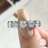 Cluster GRA Certified Moissanite Diamond Ring Sterling Sliver Iced Out Hip Hop Tennis Eternity Band Cuban Link Fine Jewelry