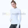 lululemens Completo da Fitness per Yoga da Donna Giacca Sportiva Lulus Colletto alla coreana Mezza Cerniera Manica Lunga Aderente Camicia da Yoga Palestra Pollice Cappotto Attico Abbigliamento da Palestra