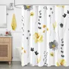 Rideau de douche floral jaune et gris, rideau de bain à fleurs aquarelle pour salle de bain, tissu imperméable blanc minimaliste avec crochet 240131