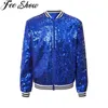 Kids Girls Sparkly Sequins Baseball Coat Long Sleeve Front Zip Up Striped Trim Outerwear Dancing Party Bomber Jackets 240123