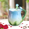 Tasses 320 ml tasse à café en céramique rose os européen porcelaine fleur tridimensionnelle tasse maison après-midi camélia thé lait