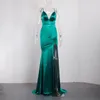 Casual Dresses Sexy V Neck Split Leg Long Prom Satin Maxi Dress Backlless Ruched Floor Length Sleeveless Side Zipper Strechy