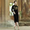 Ethnische Stil Harajuku Moderne Qipao Schwarz Traditionelle Vintage Elegante Dünne Cheongsam Verbessern Frauen Chinesische Kleid Femme 240131