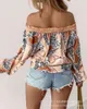 Damesblouses Paisley-print Off-shoulder Chiffon Top Dames Slash Neck Lente Zomer Mode Casual Blouse Tops Bloemen