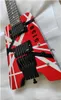 I Stock Eddie Edward Vanhalen 5150 Red White Black Band Huvudlös elektrisk gitarr Myoelektrisk pickup Trill Bridge Black Hardware